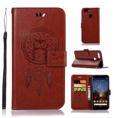 Intricate Embossing Owl Campanula Leather Wallet Case for Google Pixel 3A - Brown