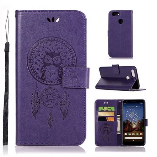 Intricate Embossing Owl Campanula Leather Wallet Case for Google Pixel 3A - Purple