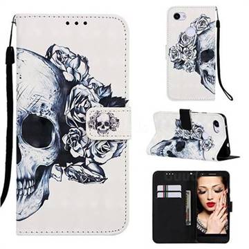 Skull Flower 3D Painted Leather Wallet Case for Google Pixel 3A