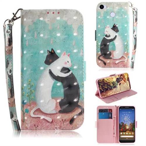 Black and White Cat 3D Painted Leather Wallet Phone Case for Google Pixel 3A