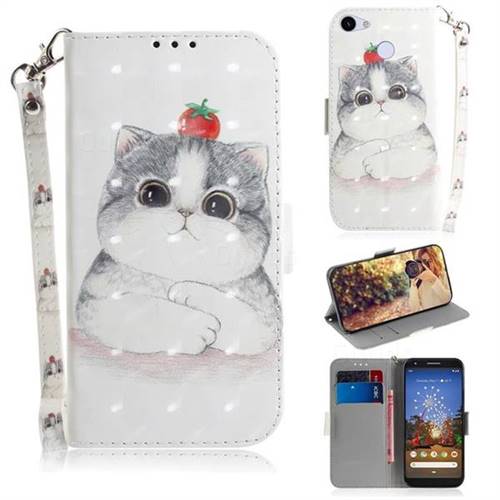 Cute Tomato Cat 3D Painted Leather Wallet Phone Case for Google Pixel 3A
