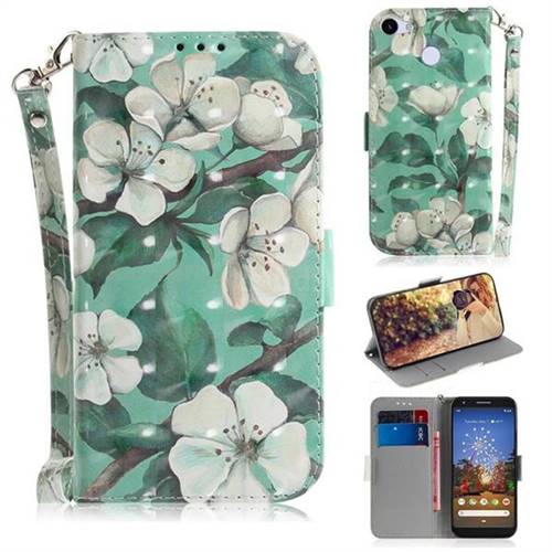 Watercolor Flower 3D Painted Leather Wallet Phone Case for Google Pixel 3A