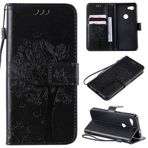 Embossing Butterfly Tree Leather Wallet Case for Google Pixel 3A - Black