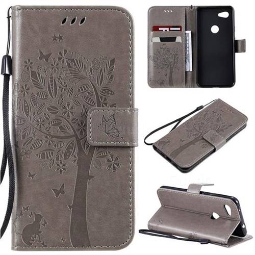 Embossing Butterfly Tree Leather Wallet Case for Google Pixel 3A - Grey