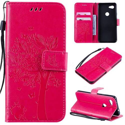 Embossing Butterfly Tree Leather Wallet Case for Google Pixel 3A - Rose