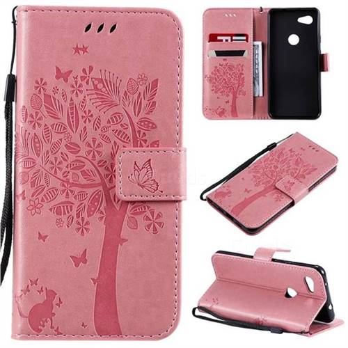 Embossing Butterfly Tree Leather Wallet Case for Google Pixel 3A - Pink