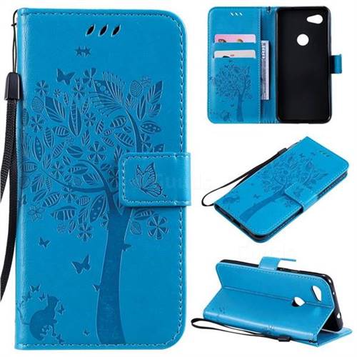 Embossing Butterfly Tree Leather Wallet Case for Google Pixel 3A - Blue