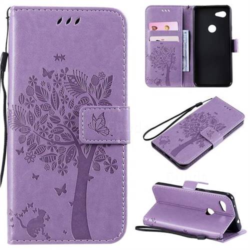 Embossing Butterfly Tree Leather Wallet Case for Google Pixel 3A - Violet