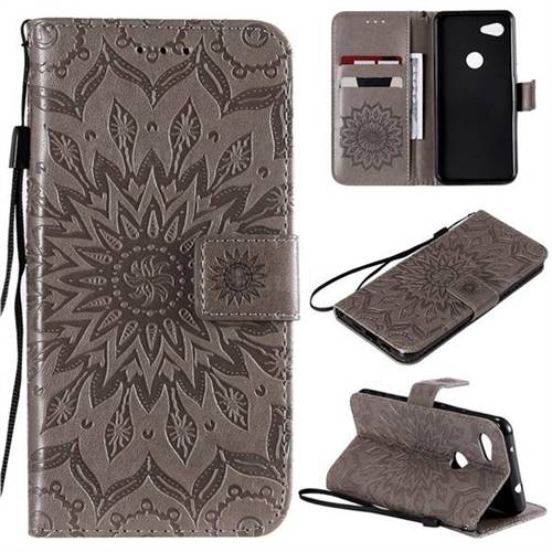 Embossing Sunflower Leather Wallet Case for Google Pixel 3A - Gray