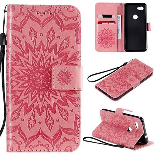 Embossing Sunflower Leather Wallet Case for Google Pixel 3A - Pink