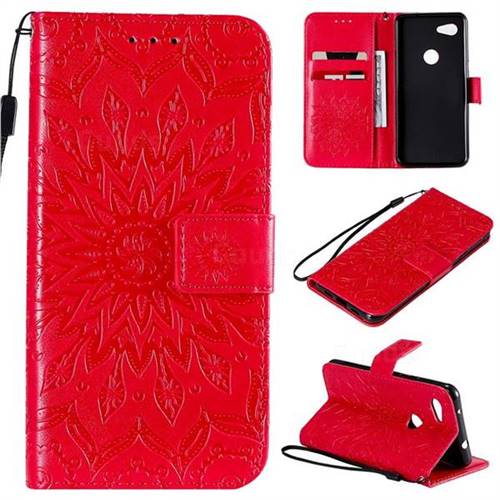 Embossing Sunflower Leather Wallet Case for Google Pixel 3A - Red