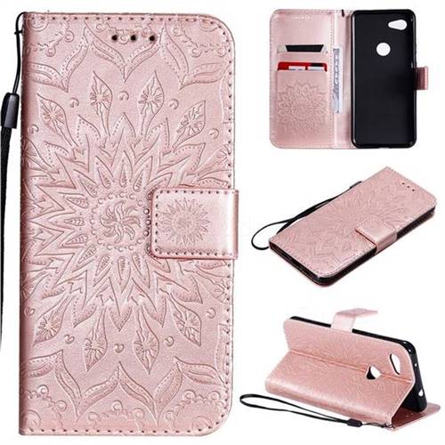 Embossing Sunflower Leather Wallet Case for Google Pixel 3A - Rose Gold