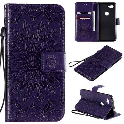 Embossing Sunflower Leather Wallet Case for Google Pixel 3A - Purple