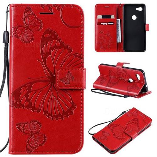 Embossing 3D Butterfly Leather Wallet Case for Google Pixel 3A - Red