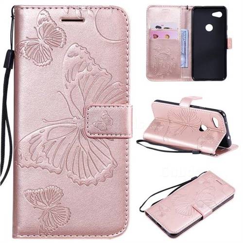 Embossing 3D Butterfly Leather Wallet Case for Google Pixel 3A - Rose Gold