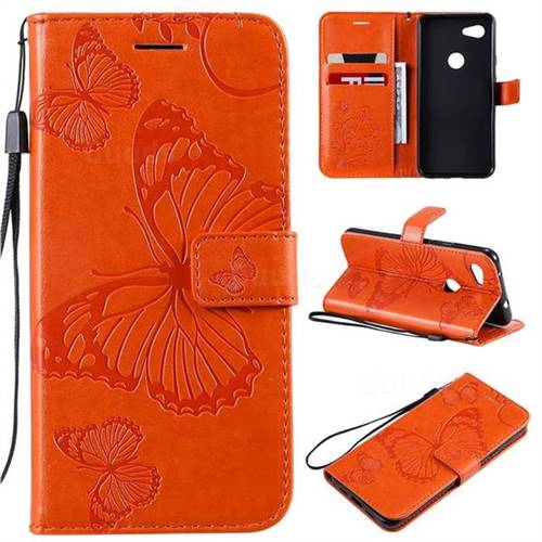 Embossing 3D Butterfly Leather Wallet Case for Google Pixel 3A - Orange
