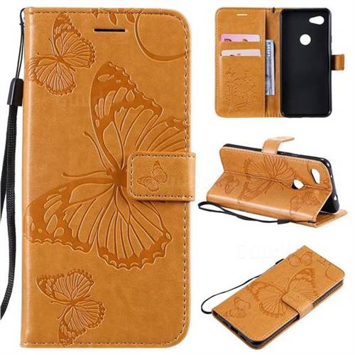 Embossing 3D Butterfly Leather Wallet Case for Google Pixel 3A - Yellow