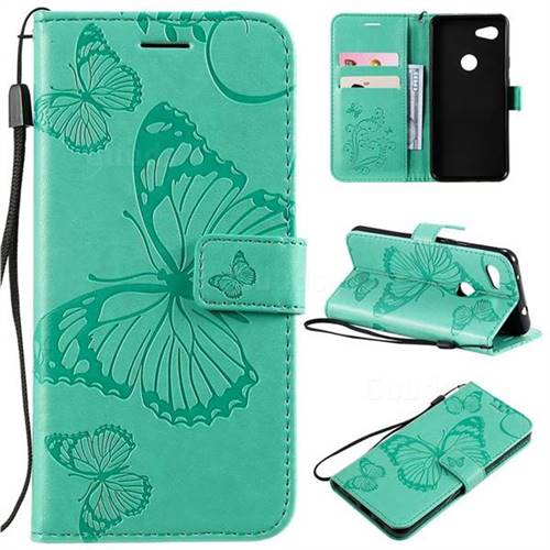 Embossing 3D Butterfly Leather Wallet Case for Google Pixel 3A - Green