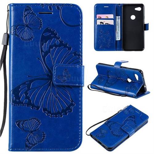 Embossing 3D Butterfly Leather Wallet Case for Google Pixel 3A - Blue