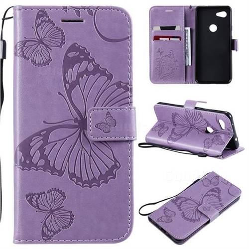 Embossing 3D Butterfly Leather Wallet Case for Google Pixel 3A - Purple