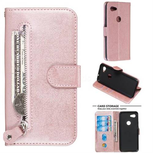 Retro Luxury Zipper Leather Phone Wallet Case for Google Pixel 3A - Pink