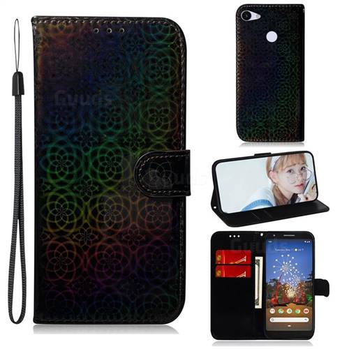 Laser Circle Shining Leather Wallet Phone Case for Google Pixel 3A - Black