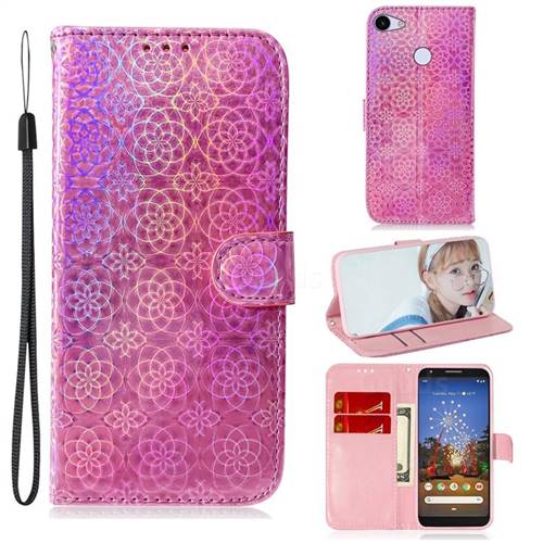Laser Circle Shining Leather Wallet Phone Case for Google Pixel 3A - Pink