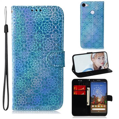 Laser Circle Shining Leather Wallet Phone Case for Google Pixel 3A - Blue