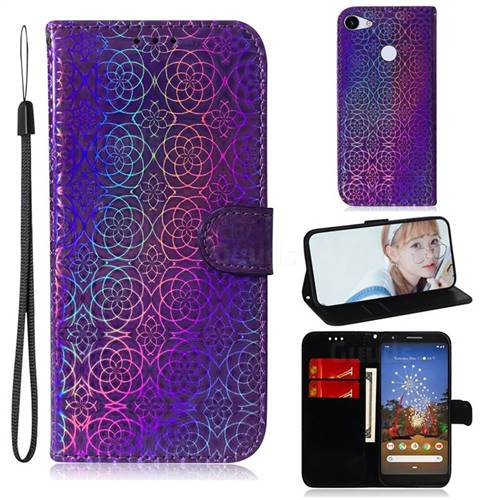 Laser Circle Shining Leather Wallet Phone Case for Google Pixel 3A - Purple