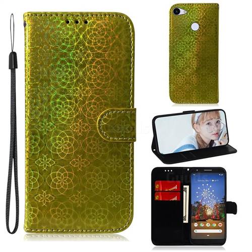 Laser Circle Shining Leather Wallet Phone Case for Google Pixel 3A - Golden