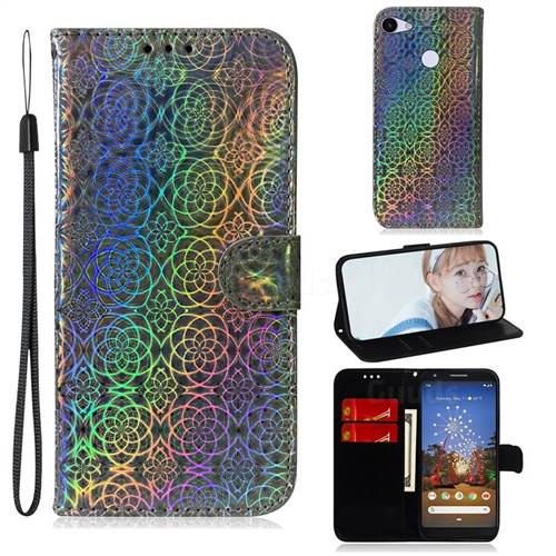 Laser Circle Shining Leather Wallet Phone Case for Google Pixel 3A - Silver