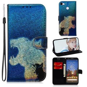 Cat and Leopard Laser Shining Leather Wallet Phone Case for Google Pixel 3A