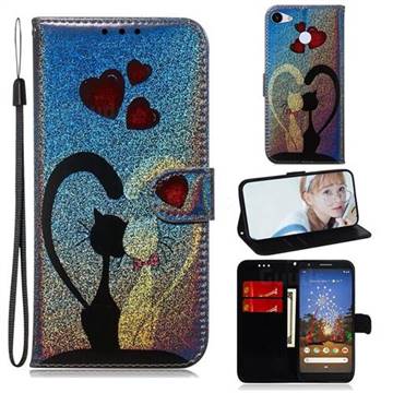 Love Cat Laser Shining Leather Wallet Phone Case for Google Pixel 3A