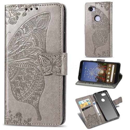 Embossing Mandala Flower Butterfly Leather Wallet Case for Google Pixel 3A - Gray