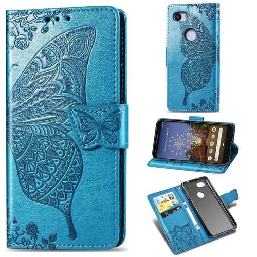Embossing Mandala Flower Butterfly Leather Wallet Case for Google Pixel 3A - Blue