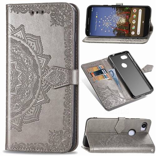 Embossing Imprint Mandala Flower Leather Wallet Case for Google Pixel 3A - Gray