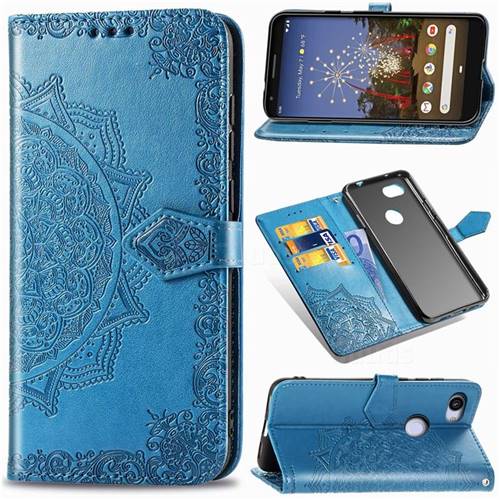 Embossing Imprint Mandala Flower Leather Wallet Case for Google Pixel 3A - Blue