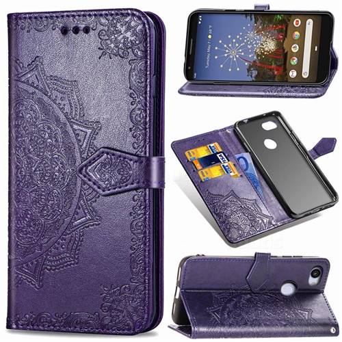 Embossing Imprint Mandala Flower Leather Wallet Case for Google Pixel 3A - Purple