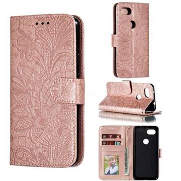 Intricate Embossing Lace Jasmine Flower Leather Wallet Case for Google Pixel 3A - Rose Gold