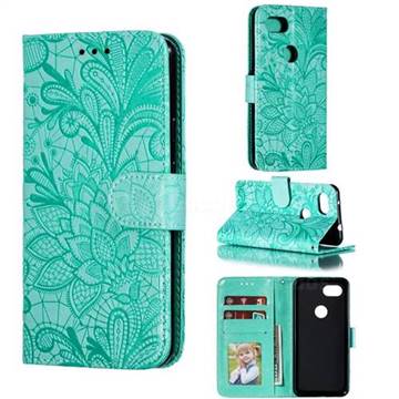 Intricate Embossing Lace Jasmine Flower Leather Wallet Case for Google Pixel 3A - Green