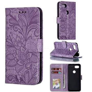 Intricate Embossing Lace Jasmine Flower Leather Wallet Case for Google Pixel 3A - Purple