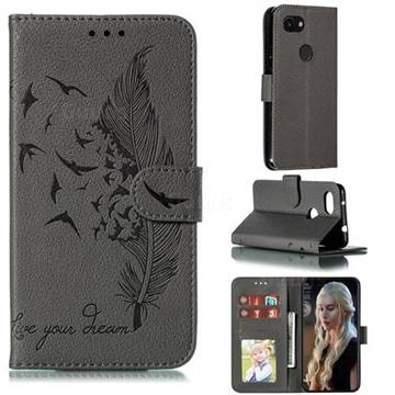 Intricate Embossing Lychee Feather Bird Leather Wallet Case for Google Pixel 3A - Gray