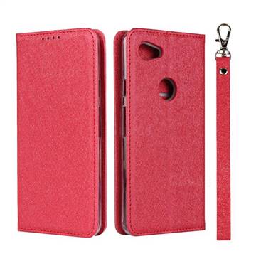 Ultra Slim Magnetic Automatic Suction Silk Lanyard Leather Flip Cover for Google Pixel 3A - Red