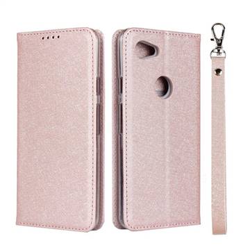 Ultra Slim Magnetic Automatic Suction Silk Lanyard Leather Flip Cover for Google Pixel 3A - Rose Gold