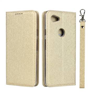 Ultra Slim Magnetic Automatic Suction Silk Lanyard Leather Flip Cover for Google Pixel 3A - Golden