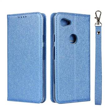 Ultra Slim Magnetic Automatic Suction Silk Lanyard Leather Flip Cover for Google Pixel 3A - Sky Blue