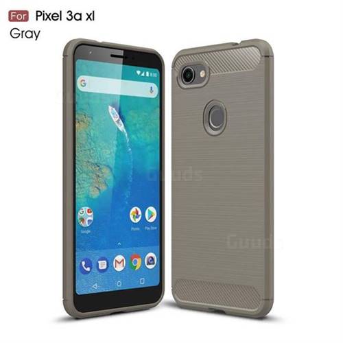 Luxury Carbon Fiber Brushed Wire Drawing Silicone TPU Back Cover for Google Pixel 3A XL - Gray