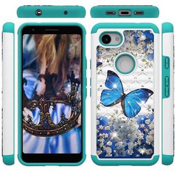 Flower Butterfly Studded Rhinestone Bling Diamond Shock Absorbing Hybrid Defender Rugged Phone Case Cover for Google Pixel 3A XL