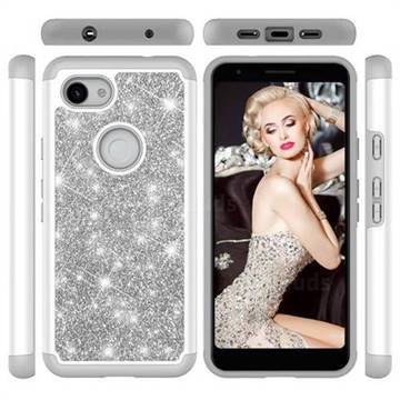 Glitter Rhinestone Bling Shock Absorbing Hybrid Defender Rugged Phone Case Cover for Google Pixel 3A XL - Gray