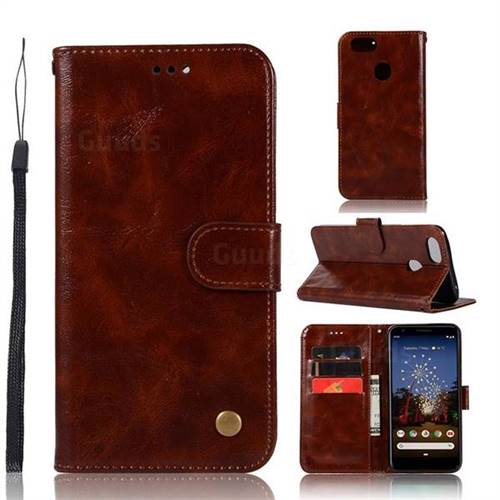 Luxury Retro Leather Wallet Case for Google Pixel 3A XL - Brown